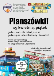 Plakat informujący o spotkaniu rodzinnym z planszówkami