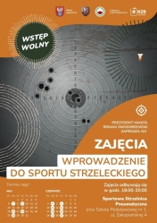 Plakat informujący o zajęciach strzeleckich na strzelnicy pneumatycznej