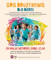 Plakat informujący o grze drużynowej dla dzieci