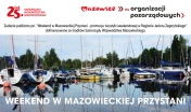 Łodzie na jeziorze - napis: Weekend w mazowieckiej przystani