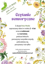 Plakat informujący o sensorycznym czytaniu dla dzieci