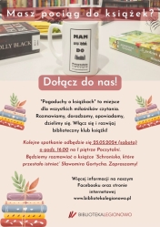 Plakat z zaproszenim na spotkanie klubu czytelniczego - Pogaduchy o książkach