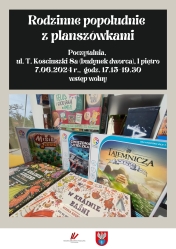Plakat informujący o rodzinnym popołudniu z planszówkami
