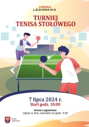 Grafika promująca Turniej Tenisa Stołowego w Legionowie