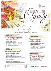 Plakat informujacy o muzycznych ogrodach