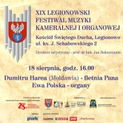Plakat informujący o XIX Legionowskim Festiwalu Muzyki Kameralnej i Organowej