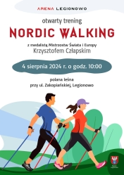 Plakat promujący Otwarty Trening Nordic Walking
