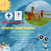 Plakat informujacy o zajęciach z bezpiecznego wypoczynku nad wodą dla dzieci i młodzieży