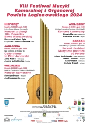 Plakat informujacy o VIII Festiwalu Muzyki Kameralnej i Organowej Powiatu Legionowskiego 2024