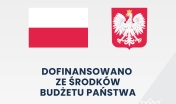Flaga i herb Polski, napis - Dofinansowane ze środków budżetu państwa