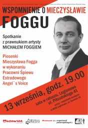 Plakat informujący o spatkaniu Wspomnienie o Mieczysławie Foggu