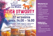 Plakat informujący o dniu otwartym w Scenie po sasiedzku