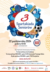 plakat informujący o III Spartakiadzie Seniorów pod patronatem Prezydenta Miasta Legionowo