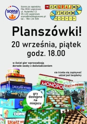 Plakat informujący o spotkaniu rodzinnym z planszówkami