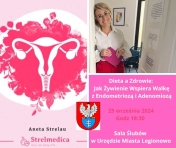 Plakat informujący o wykładzie otwartym - Dieta i Zdrowie: Jak Żywienie Wspiera Walkę z Endometriozą i Adenomiozą