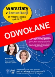 Plakat informujący o bezpłatnym warsztacie z komunikacji