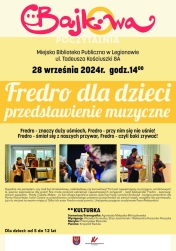 Plakat informujący o przedstawieniu dla dzieci - Fredro dla dzieci