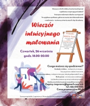 Plakat informujacy o wieczorze intuicyjnego malowania