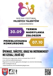 Plakat informujący o Miejskim Festiwal Młodych Talentów