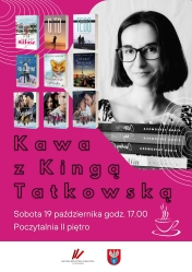 Plakat informujący o kawie z Kingą Tatkowską