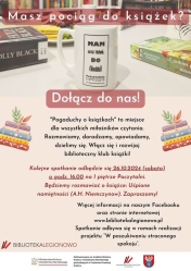 Plakat informujący o spotkaniu pogaduchy o książkach