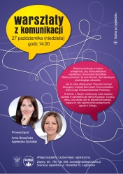 Plakat informujący o bezpłatnym warsztacie z komunikacji