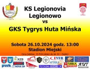 Plakat informujacy o meczu Legionovia Legionowo - GKS Tygrys Huta Mińska