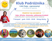 Plakat informujący o spotkaniu klubu podróżnika