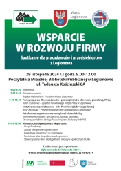 Plakat promujący spotkanie - Wsparcie w rozwoju firmy