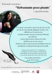 Plakat informujący o warsztatach uzdrawianie przez pisanie