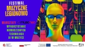 Plakat informujący o nowoczesne technologie - AI w muzyce - warsztat online
