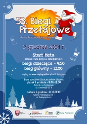 Plakat promujący Mikołajkowe 53. Biegi Przełajowe w Legionowie