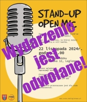 Plakat informujący o odwołanym Stand-up open mic