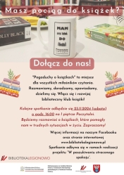 Plakat informujący o spotkaniu pogaduchy o książkach