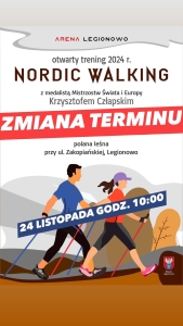 Plakat promujący Otwarty Trening Nordic Walking
