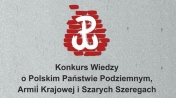Grafika promująca konkurs wiedzy o Polskim Państwie Podziemnym, Armii Krajowej i Szarych Szeregach