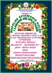 Plakat informujący o Wspólnym śpiewaniu kolęd i łamaniu się opłatkiem