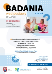 Plakat informujący o bezpłatnych badaniach wad postawy u dzieci