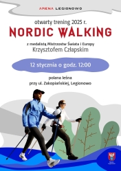 Plakat promujący Otwarty Trening Nordic Walking