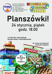 Plakat informujący o spotkaniu rodzinnym z planszówkami