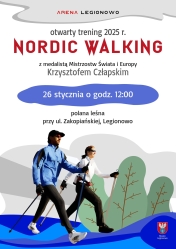 Plakat promujący Otwarty Trening Nordic Walking