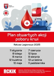 Grafika informująca o poborach krwi w Legionowie