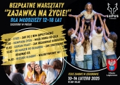 Grafika informująca o bezpłatnych warsztatach dla młodzieży