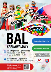 Plakat informujący o balu karnawałowym dla dzieci