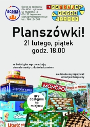 Plakat informujący o spotkaniu rodzinnym z planszówkami