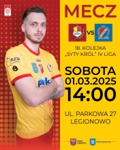 Plakat informujacy o meczu Legionovia Legionowo - Mazovia Mińsk Mazowiecki