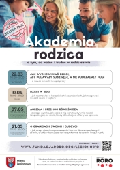Grafika informująca o spotkaniach rodziców w ramach akademii rodzica