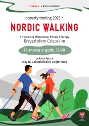 Plakat promujący Otwarty Trening Nordic Walking
