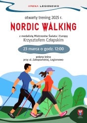 Plakat promujący Otwarty Trening Nordic Walking