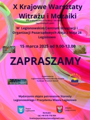 Grafika informująca o X Krajowe Warsztaty Witrażu i Mozaiki